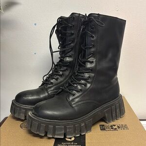 Black Chunky Lace-Up Boots